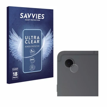Vorderseite einer Produktverpackung mit dem Markenlogo Savvies. Daneben ist das Gerät Samsung Galaxy Tab S10 Lite (NUR Kameras
