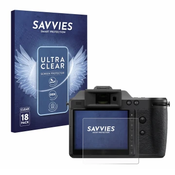Vorderseite einer Produktverpackung mit dem Markenlogo Savvies. Daneben ist das Gerät Hasselblad X2D II 100C mit dem zugehörig
