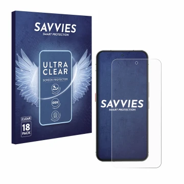 Vorderseite einer Produktverpackung mit dem Markenlogo Savvies. Daneben ist das Gerät Oukitel WP210 mit dem zugehörigen Displa