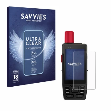 Vorderseite einer Produktverpackung mit dem Markenlogo Savvies. Daneben ist das Gerät Garmin GPSMAP H1i Plus mit dem zugehörig