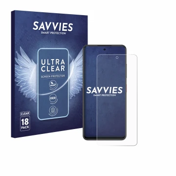 Vorderseite einer Produktverpackung mit dem Markenlogo Savvies. Daneben ist das Gerät Nubia Focus mit dem zugehörigen Displays