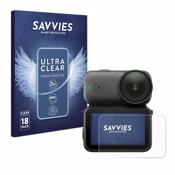 Vorderseite einer Produktverpackung mit dem Markenlogo Savvies. Daneben ist das Gerät DJI Osmo Nano mit dem zugehörigen Displa