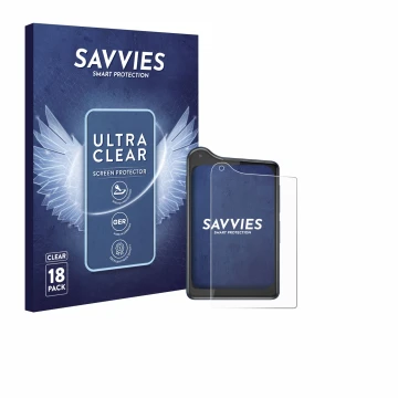 Vorderseite einer Produktverpackung mit dem Markenlogo Savvies. Daneben ist das Gerät Xiaomi Qin K25 mit dem zugehörigen Displ