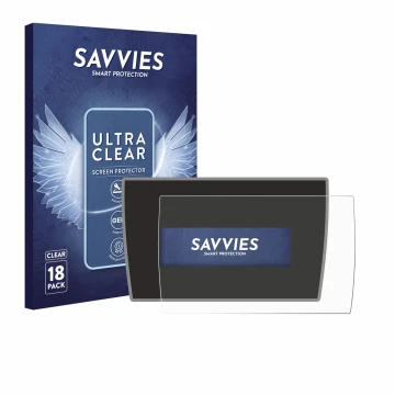 Vorderseite einer Produktverpackung mit dem Markenlogo Savvies. Daneben ist das Gerät BMW i3 2019 mit dem zugehörigen Displays