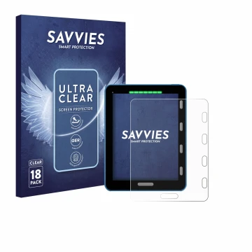 Vorderseite einer Produktverpackung mit dem Markenlogo Savvies. Daneben ist das Gerät Vakaros Atlas 2 / Edge mit dem zugehörig