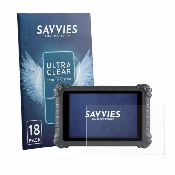 Vorderseite einer Produktverpackung mit dem Markenlogo Savvies. Daneben ist das Gerät Autel MaxiSys MS906 Pro mit dem zugehöri