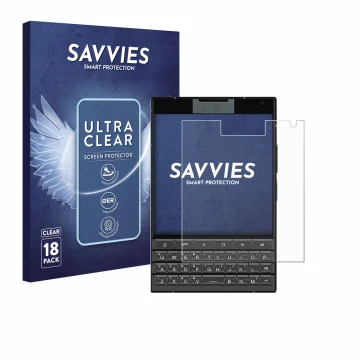 Vorderseite einer Produktverpackung mit dem Markenlogo Savvies. Daneben ist das Gerät Unihertz Titan 2 mit dem zugehörigen Dis