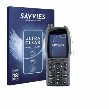 Vorderseite einer Produktverpackung mit dem Markenlogo Savvies. Daneben ist das Gerät Sepura SC2020 mit dem zugehörigen Displa