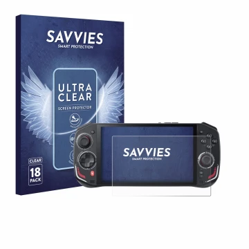 Vorderseite einer Produktverpackung mit dem Markenlogo Savvies. Daneben ist das Gerät Acer Nitro Blaze 7 mit dem zugehörigen D