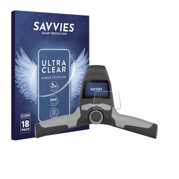 Vorderseite einer Produktverpackung mit dem Markenlogo Savvies. Daneben ist das Gerät PowaKaddy FW5s mit dem zugehörigen Displ