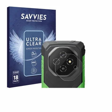 Vorderseite einer Produktverpackung mit dem Markenlogo Savvies. Daneben ist das Gerät Blackview Fort 1 (NUR Kameraschutz) mit 