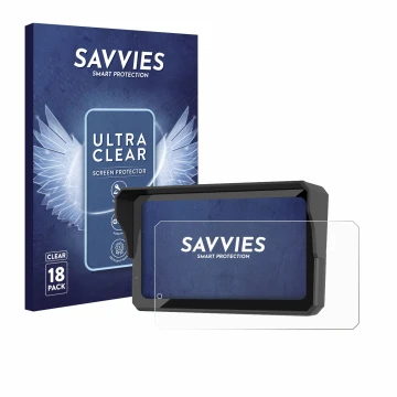Vorderseite einer Produktverpackung mit dem Markenlogo Savvies. Daneben ist das Gerät Carpuride W602BS mit dem zugehörigen Dis