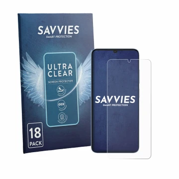 Vorderseite einer Produktverpackung mit dem Markenlogo Savvies. Daneben ist das Gerät Itel Zeno 20 Max mit dem zugehörigen Dis