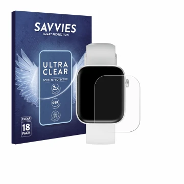 Vorderseite einer Produktverpackung mit dem Markenlogo Savvies. Daneben ist das Gerät HMD Watch P1 mit dem zugehörigen Display