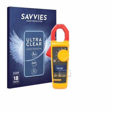 Vorderseite einer Produktverpackung mit dem Markenlogo Savvies. Daneben ist das Gerät Fluke 325 mit dem zugehörigen Displaysch