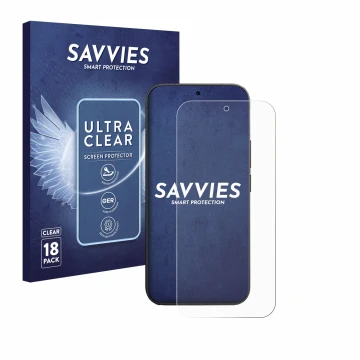 Vorderseite einer Produktverpackung mit dem Markenlogo Savvies. Daneben ist das Gerät Vivo V70 mit dem zugehörigen Displayschu