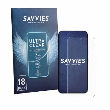 Vorderseite einer Produktverpackung mit dem Markenlogo Savvies. Daneben ist das Gerät Xiaomi Redmi K90 Max mit dem zugehörigen
