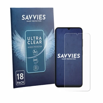 Vorderseite einer Produktverpackung mit dem Markenlogo Savvies. Daneben ist das Gerät Lava Bold N2 Lite mit dem zugehörigen Di