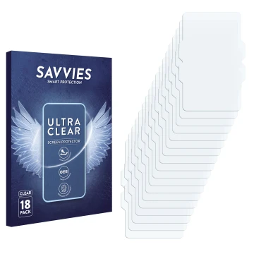 Vorderseite einer Produktverpackung mit dem Markenlogo Savvies. Daneben ist der zugehörige Displayschutz.