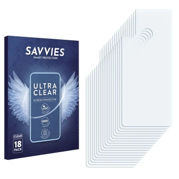 Vorderseite einer Produktverpackung mit dem Markenlogo Savvies. Daneben ist der zugehörige Displayschutz.