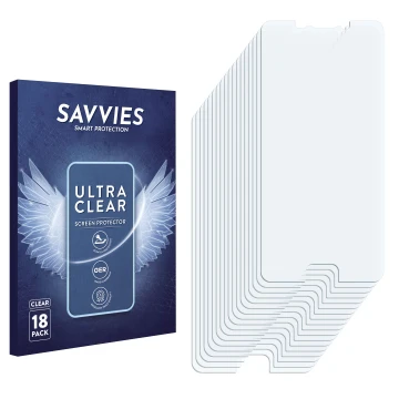Vorderseite einer Produktverpackung mit dem Markenlogo Savvies. Daneben ist der zugehörige Displayschutz.