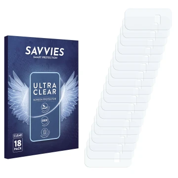 Vorderseite einer Produktverpackung mit dem Markenlogo Savvies. Daneben ist der zugehörige Displayschutz.