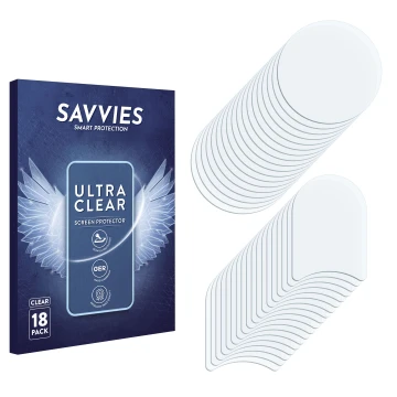 Vorderseite einer Produktverpackung mit dem Markenlogo Savvies. Daneben ist der zugehörige Displayschutz.