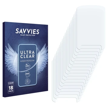Vorderseite einer Produktverpackung mit dem Markenlogo Savvies. Daneben ist der zugehörige Displayschutz.