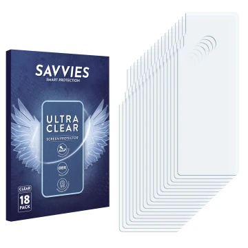 Vorderseite einer Produktverpackung mit dem Markenlogo Savvies. Daneben ist der zugehörige Displayschutz.