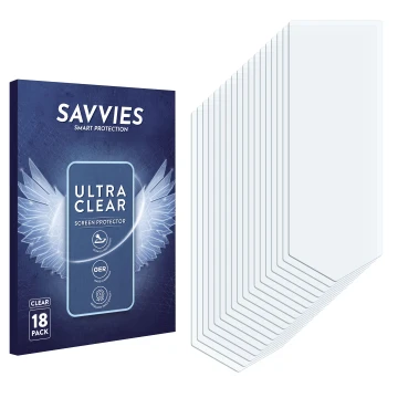 Vorderseite einer Produktverpackung mit dem Markenlogo Savvies. Daneben ist der zugehörige Displayschutz.