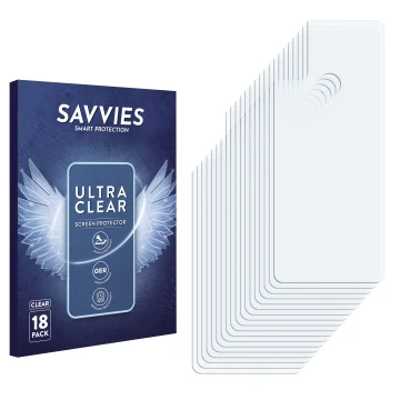 Vorderseite einer Produktverpackung mit dem Markenlogo Savvies. Daneben ist der zugehörige Displayschutz.
