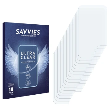 Vorderseite einer Produktverpackung mit dem Markenlogo Savvies. Daneben ist der zugehörige Displayschutz.