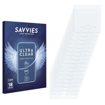 Vorderseite einer Produktverpackung mit dem Markenlogo Savvies. Daneben ist der zugehörige Displayschutz.