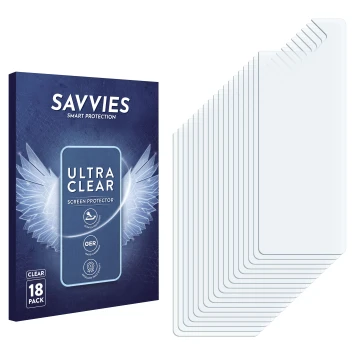 Vorderseite einer Produktverpackung mit dem Markenlogo Savvies. Daneben ist der zugehörige Displayschutz.