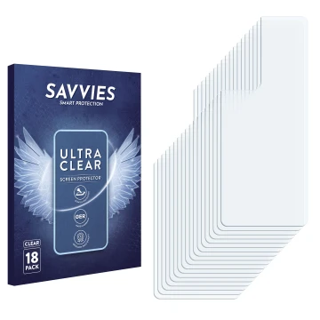 Vorderseite einer Produktverpackung mit dem Markenlogo Savvies. Daneben ist der zugehörige Displayschutz.