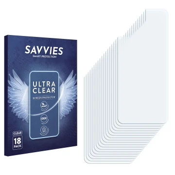 Vorderseite einer Produktverpackung mit dem Markenlogo Savvies. Daneben ist der zugehörige Displayschutz.