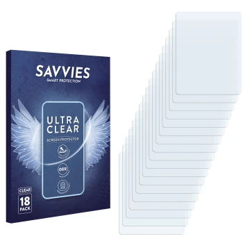 Vorderseite einer Produktverpackung mit dem Markenlogo Savvies. Daneben ist der zugehörige Displayschutz.