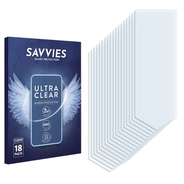 Vorderseite einer Produktverpackung mit dem Markenlogo Savvies. Daneben ist der zugehörige Displayschutz.