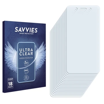 Vorderseite einer Produktverpackung mit dem Markenlogo Savvies. Daneben ist der zugehörige Displayschutz.