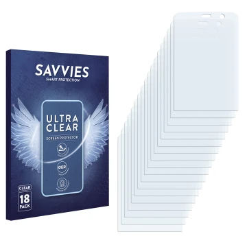 Vorderseite einer Produktverpackung mit dem Markenlogo Savvies. Daneben ist der zugehörige Displayschutz.