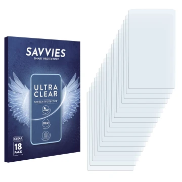 Vorderseite einer Produktverpackung mit dem Markenlogo Savvies. Daneben ist der zugehörige Displayschutz.