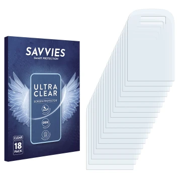 Vorderseite einer Produktverpackung mit dem Markenlogo Savvies. Daneben ist der zugehörige Displayschutz.