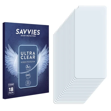 Vorderseite einer Produktverpackung mit dem Markenlogo Savvies. Daneben ist der zugehörige Displayschutz.
