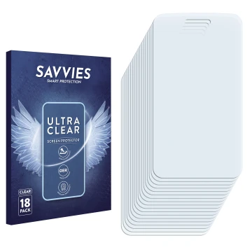 Vorderseite einer Produktverpackung mit dem Markenlogo Savvies. Daneben ist der zugehörige Displayschutz.