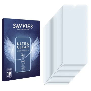 Vorderseite einer Produktverpackung mit dem Markenlogo Savvies. Daneben ist der zugehörige Displayschutz.