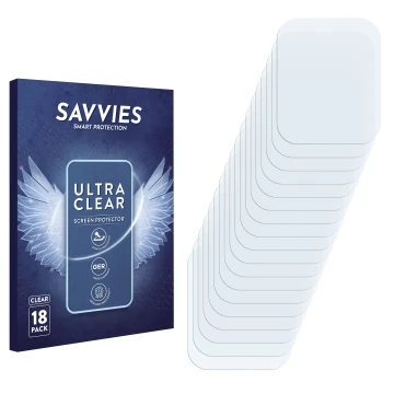 Vorderseite einer Produktverpackung mit dem Markenlogo Savvies. Daneben ist der zugehörige Displayschutz.