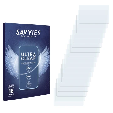 Vorderseite einer Produktverpackung mit dem Markenlogo Savvies. Daneben ist der zugehörige Displayschutz.