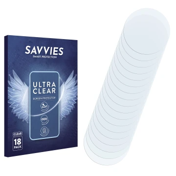 Vorderseite einer Produktverpackung mit dem Markenlogo Savvies. Daneben ist der zugehörige Displayschutz.