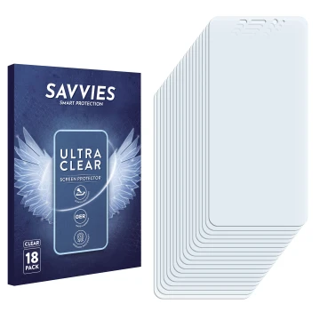 Vorderseite einer Produktverpackung mit dem Markenlogo Savvies. Daneben ist der zugehörige Displayschutz.