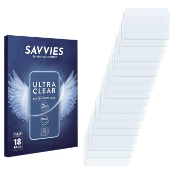 Vorderseite einer Produktverpackung mit dem Markenlogo Savvies. Daneben ist der zugehörige Displayschutz.